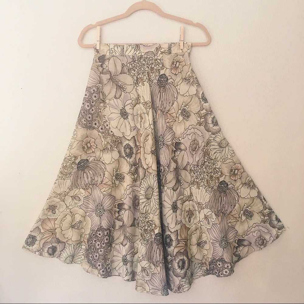 Vintage romantic floral midi skirt, petite